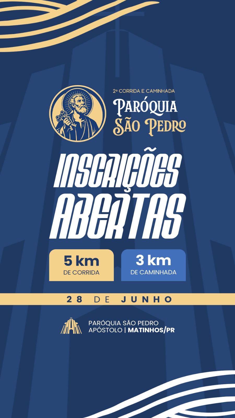 Arte de inscrições abertas da 2ª Corrida e Caminhada São Pedro